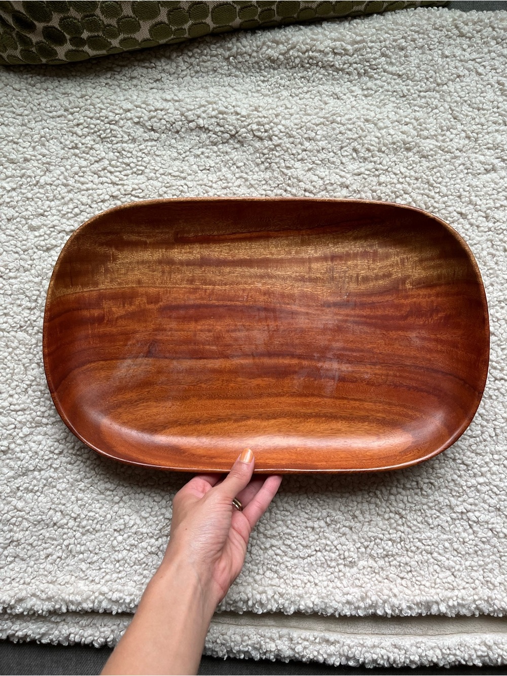 Large Handcrafted Warm Brown Wooden Serving Platter 16”x10”